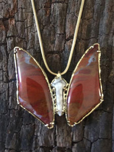 14 kt Jasper wings butterfly pendant with 1.2mm 18" Snake chain $1640 / $1200 without chain
