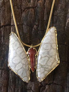 14 kt Antiguanite Leopard wing butterfly pendant with 1.2mm 18" Snake chain $1640 / $1200 without chain