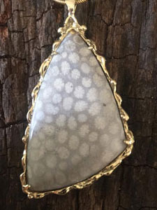 14 kt Antiguanite 44x27mm left triangle Grey scale Pendant with 1.2mm 18" Snake chain $1715 / $1275 without chain