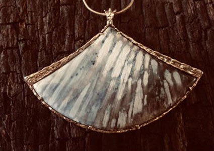 14 kt Antiguanite 72x45mm large fan feather pendant with 1.2mm 18" Snake chain $1910 / $1470 without chain