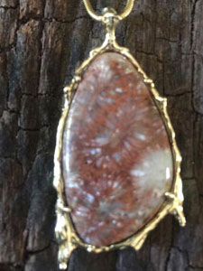 14 kt Antiguanite 33x18mm freeform red ants pendant with 1.2mm 18" Snake chain $1125 / $685 without chain