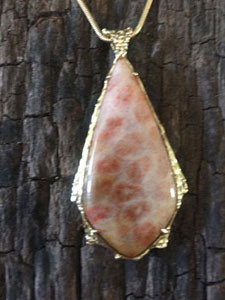 14 kt Antiguanite 43x20mm pearshaped large three point dark pink pendant with 1.2mm 18" Snake chain $1120 / $680 without chain