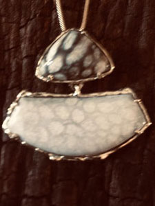 14 kt Antiguanite 12x18mm short triangle & 33x14mm hanger pendant with 1.2mm 18" Snake chain $1315 / $875 without chain