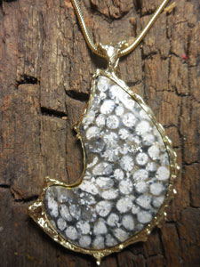 14 kt Antiguanite 49x30mm Curved vertical halfmoon Snowflake Pendant $580 without chain