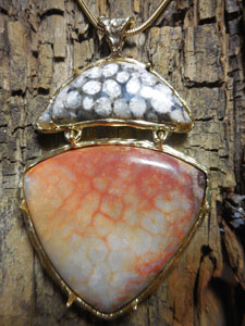 14 kt Antiguanite 30x15mm and 30x49mm Double Pendant $900 without chain