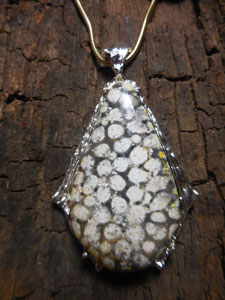 Silver Antiguanite 40x30mm pearshaped Snowflake Pendant $465 without chain