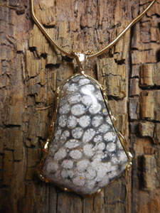 14 kt Antiguanite 25x40mm Freeform Black & White Snowflake Pendant $580 without chain