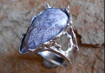 Silver 20x12mm pearshaped Antiguanite Snowflake Ring $360